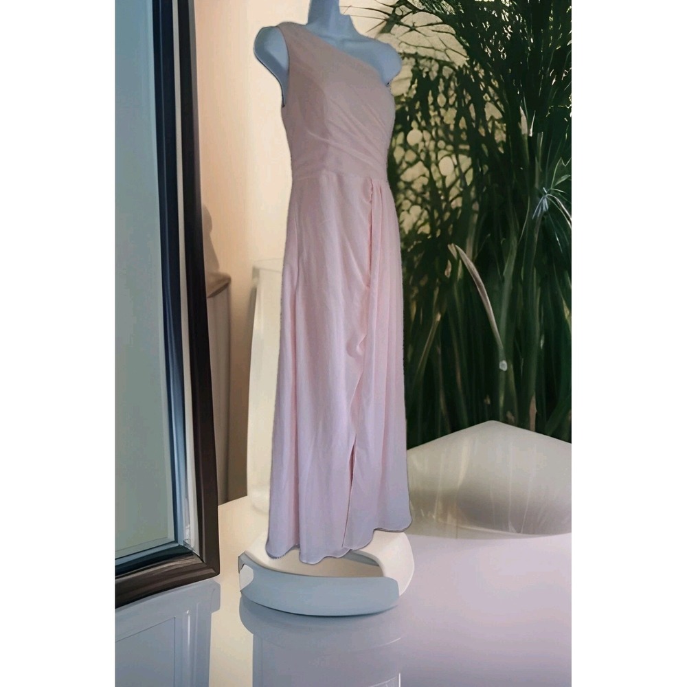Vnaix Pink Chiffon Formal Gown 10‎ One Shoulder Front Slit Goddess Princess Prom